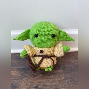 Crochet Yoda Plush Toy – 7x7 Handmade Figure with Cane
